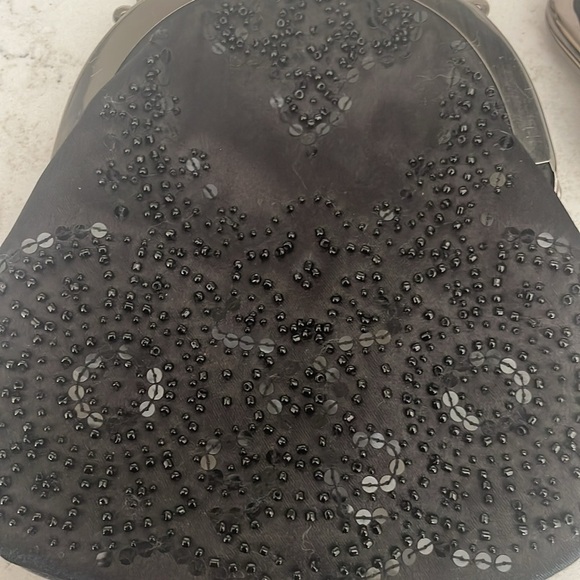 Ann Taylor Loft Satin Beaded/Sequin Evening Wrist Bag Black/Silver - Picture 3 of 6